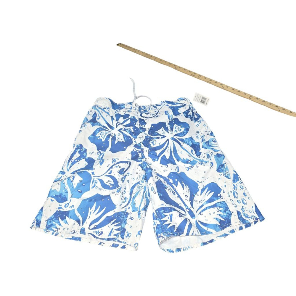 Men's Laguna White & Blue Floral Swim Trunks M #879